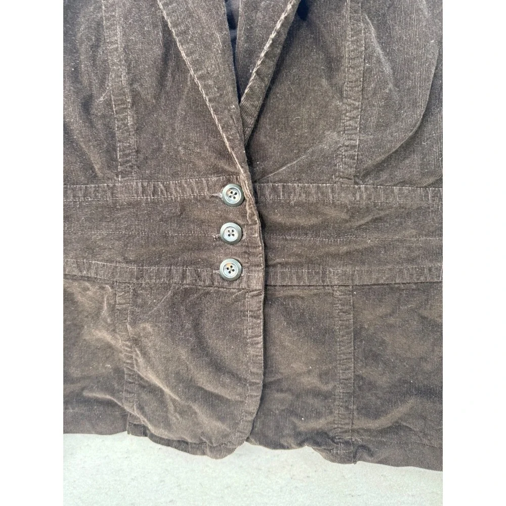 VTG Y2K Blazer Womens 1X Brown Corduroy Stretch Button Front Dark Academia Indie